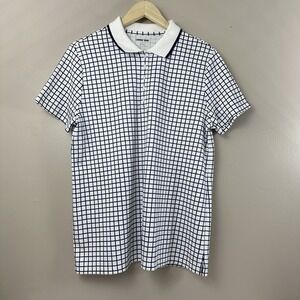 Lands' End Navy White Women's Supima Cotton 3/4 Sleeve Polo Shirt Large